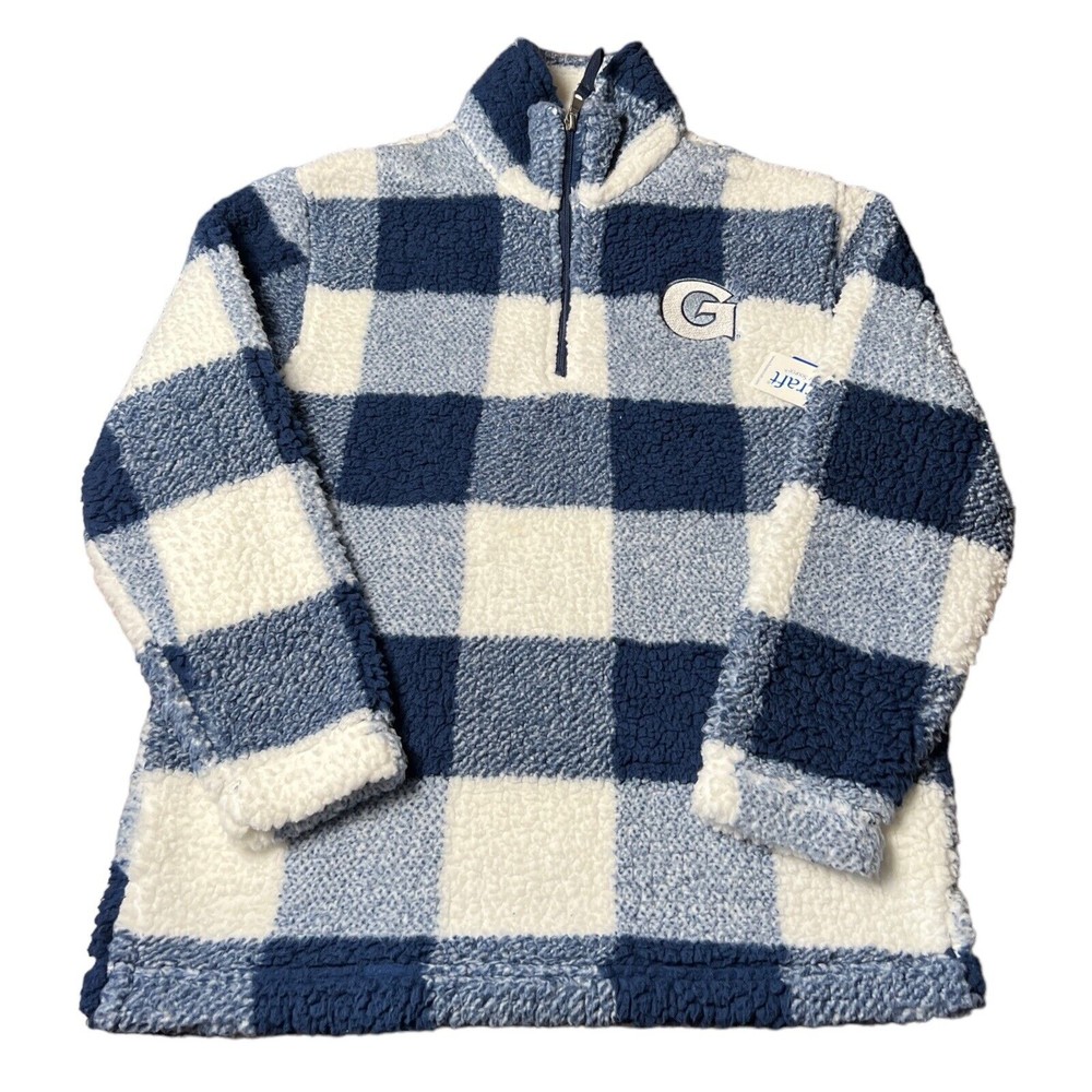 Boxercraft Blue Plaid Sherpa Jacket Georgetown University Patch Logo Mens Size S
